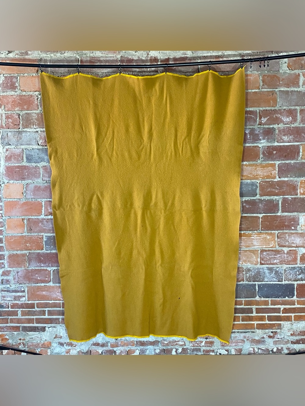 Vintage Mustard Yellow Wool Blanket 56” x 77” Whip Stitched